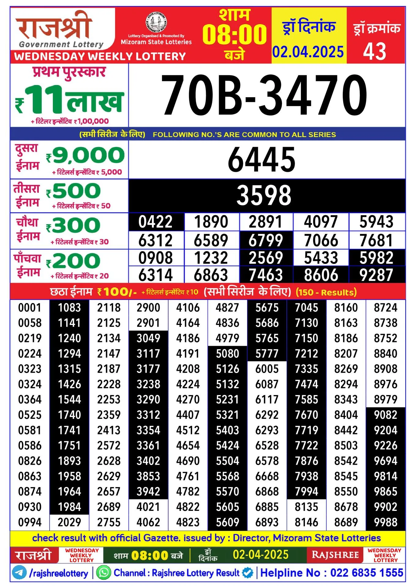 Rajshreelottery 8 pm result